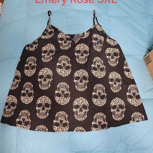 Emery Rose Black Leopard Skull Tank Top